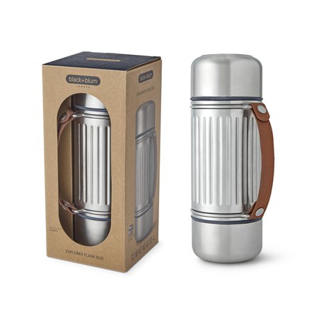 BLACK + BLUM - Gourde Isotherme Explorer Flask Duo - Thermos en Acier Inoxydable pour 2 Personnes - Avec 2 Tasses - Anse de Tran