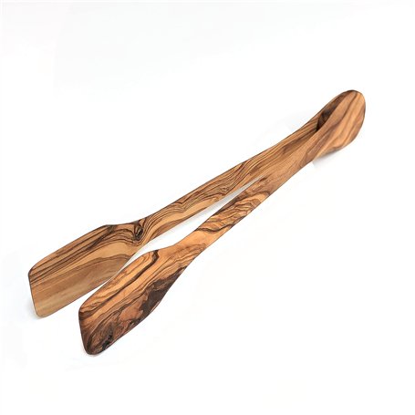 The Rustic Dish Ltd Pince de Cuisine Traditionnelle en Bois d'olivier – Longueur 25 m | Ustensiles en Bois | Pince de Cuisine |