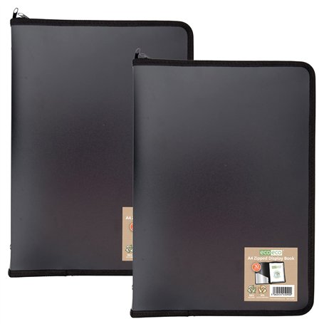 eco-eco Lot de 2 porte-documents A4 50% recyclés avec 30 pochettes en plastique Noir