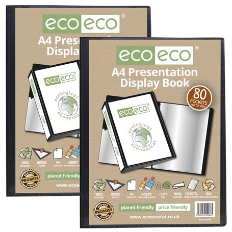 eco-eco Eco066x2 Lot de 2 porte-vues avec pochettes en plastique 50% recyclé Noir Format A4