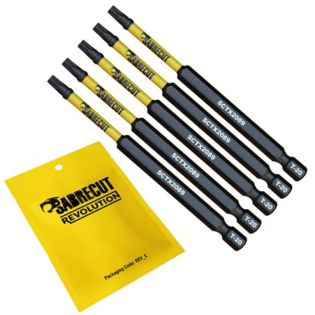 5 x SabreCut SCTX2089_5 89 mm T20 TX20 Jeu d'embouts de tournevis à percussion magnétique Torx Heavy Duty Compatible avec Dewalt