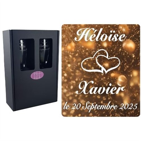 2 Flûtes à Champagne Gravées Modèle Cœurs avec Coffret cartonné - Cadeau de Mariage pour Les Mariés : repas