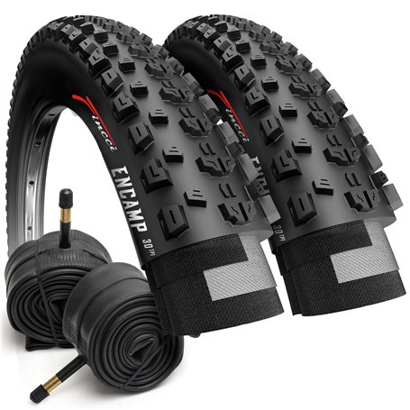 Fincci Velo Pneus VTT 26 x 2.25 Pouces avec 2X 57-559 Chambre à Air avec 48mm Valve Schrader - Pair Pliable Tire 26" pour Montag