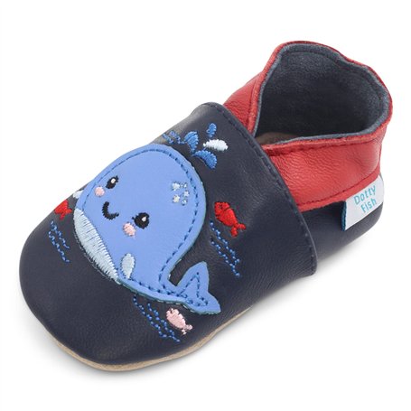 Dotty Fish Chaussures Cuir Souple bébé et Bambin. Chaussure Bleu Marine avec Baleine. Garçons et Filles. 12-18 Mois (21 EU)