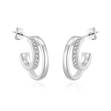 Boucles d'oreilles doubles créoles ouvertes en plaqué argent créées avec des cristaux Zircondia®