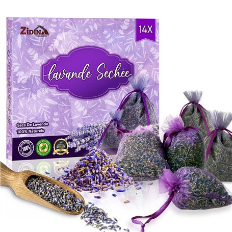 ZIDINA Sachets Parfumés Lavande - 14 Sachets de Lavande Séchée pour Maison