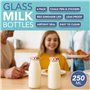 HEFTMAN Lot de 6 mini bouteilles de lait en verre avec couvercles - Vides - 250 ml - Avec couvercles vichy rouges - Pour boisson
