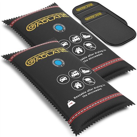 GADLANE Déshumidificateur Voiture 1kg - Lot de 2 XL Grand Absorbeur d'Humidité Voiture Réutilisable avec Tapis Antidérapants - D