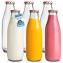 HEFTMAN Lot de 6 bouteilles de lait en verre avec couvercles – 1 litre vides hermétiques avec couvercles vichy rouges pour boiss