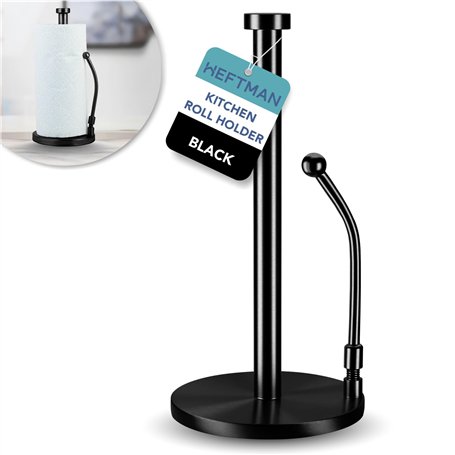 HEFTMAN Porte-rouleau d'essuie-tout noir – Porte-essuie-tout avec bras de tension et base lestée antidérapante – Porte-rouleau d