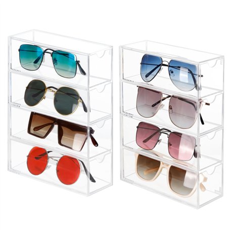 Winter Shore Boite Rangement Lunettes Soleil en Acrylique avec 4 Tiroirs [Lot de 2] - Range Lunettes Design en Plastique Transpa