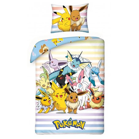 Pokemon Pikachu et amis POK 9820 Parure de lit avec housse de couette 135 x 200 cm et taie d'oreiller 80 x 80 cm Certifié Öko-Te