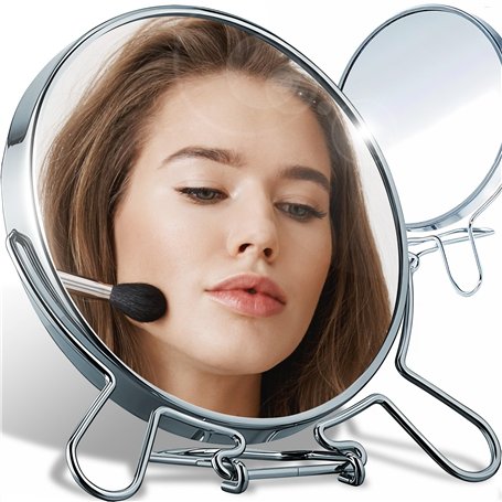 Retoo Miroir cosmétique double face avec grossissement 1x et 2x - Miroir de maquillage argenté - Miroir de table pivotant à 360°