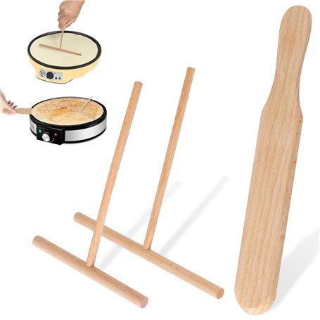3 Pcs Spatule Crepe En Bois De Hêtre
