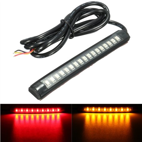 Alamor 12V 17 LED Flexible de Moto Bande de Frein de Queue lumière Stop Clignotant Signe Lumineux Ambre + Rouge