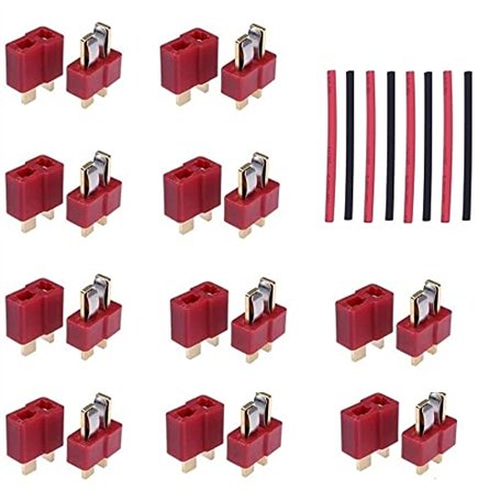 B/M T-Plug Connecteurs Dean Style Mâle et Femelle avec Gaine Thermorétractable pour Batterie RC LiPo (10 Paires)