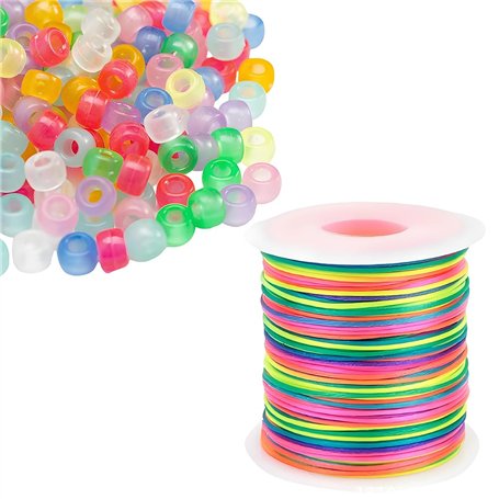 Lot de 1000 perles poney phosphorescentes avec fil de perles arc-en-ciel
