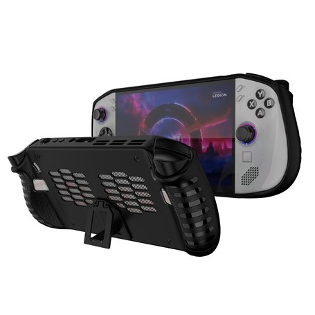 GIOPUEY Coque Compatible avec Lenovo Legion Go S - avec Support - Pare Chocs TPU Souple - Antidérapant - Facile à Saisir - Black