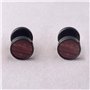 2 Noir Cercle Boucles d'oreilles avec Bois Homme Femme - Bouchon Jauge Faux Cheater Fake Gauges Plugs - Acier 1 Paire 01（-）