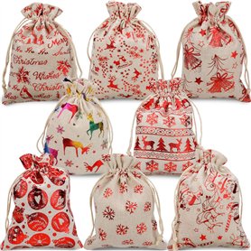 Qpout Paquet de 16 sachets métalliques de Noël en Toile de Jute avec Cordon de Serrage, Bronzage Pochette Cadeau de Noël Pochett Qpout Paquet de 16 sachets métalliques de Noël en Toile de Jute avec Cordon de Serrage
