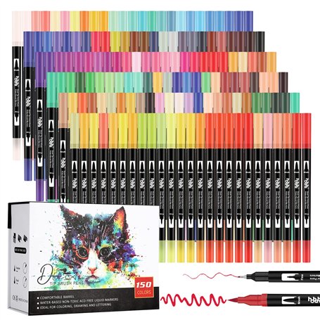 hhhouu Lot de 150 marqueurs pinceaux à double pointe pour adultes Professionnels livres de coloriage