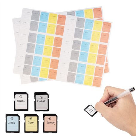 (120 Pièces) JJC Étiquettes Autocollantes Adhésives Amovibles Polyvalentes Cartes Marqueur Etiquette Papier pour SD XQD CFexpres