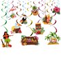 12Pcs Décoration Suspendue Hawaïenne Serpentin Flamant Aloha Tourbillon Ornement Tropical Plafond pour Fête Tiki Été Luau Plage
