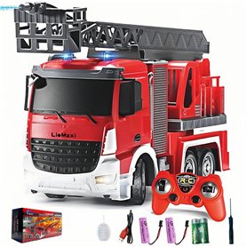 LioMaxi Échelle 1:24 télécommandée Jouet camion pompier, avec pompe pulvérisatrice d'eau, camion pompier radiocommandé avec éche LioMaxi Échelle 1:24 télécommandée Jouet camion pompier