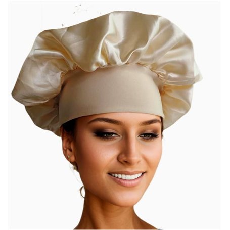 DERAYEE Bonnet Soie Beige Cheveux Nuit Élastique