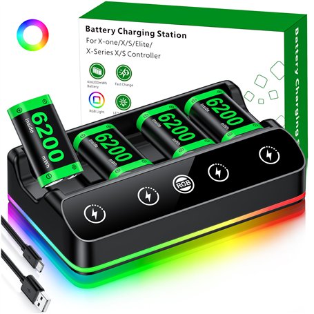 Chargeur avec 4 batteries rechargeables de 6200 mWh pour manette Xbox One/Series X|S