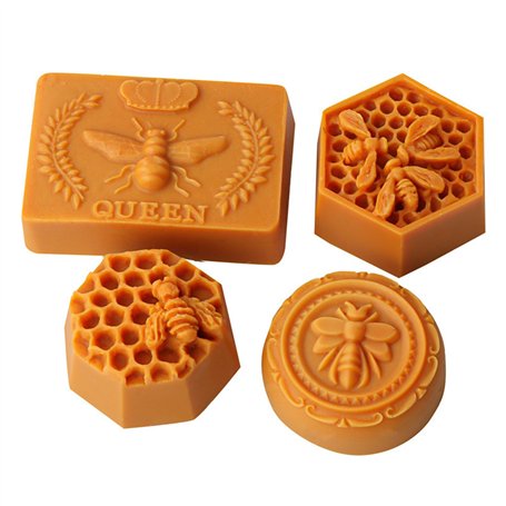 JS MOLD Lot de 4 moules en silicone en forme de nid d'abeille - Moule à bougie 3D - Moule en silicone pour la fabrication de bou