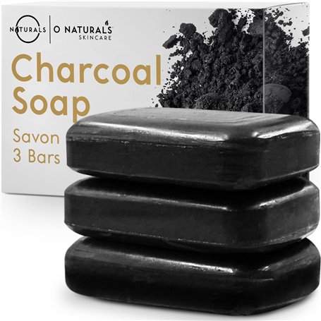 O Naturals Savon noir au charbon naturel 3 pièces - Savon hydratant pour le corps pour hommes et femmes