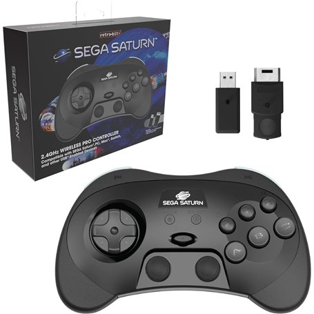 Retro-Bit SEGA Saturn 2.4GHz Pro Manette sans fil Nintendo Switch - Receveurs Saturn & USB inclus - Edition Noire