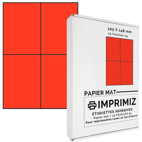 100 étiquettes autocollantes Rouge fluo de 105 X 148