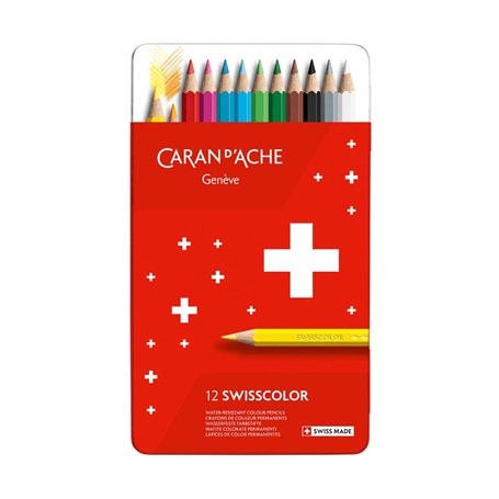 Caran d'Ache Swisscolor 1284712 Étui en métal avec 12 crayons de couleur imperméables