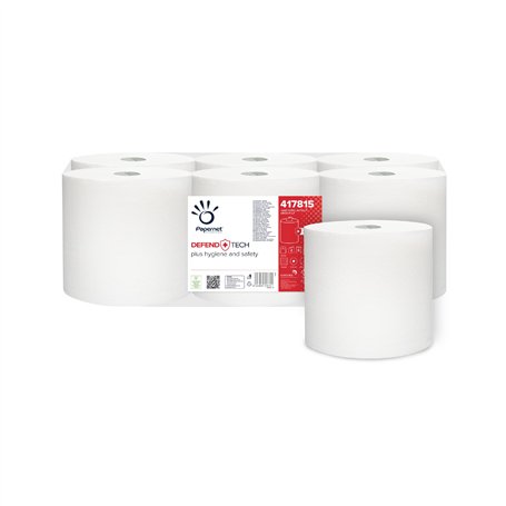 PAPERNET - 417815 - Essuie-Main Rouleau Autocut - Cellulose Pure Gaufrage Wave 2 Plis Blanc - Long. (m): 115 Diam. de coeur (cm)