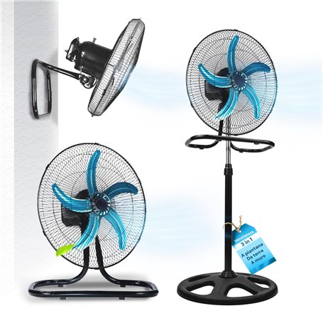 Wintem Ventilateur en acier 3 en 1 adaptable – idéal pour être utilisé comme ventilateur à plantaine