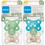 MAM "Skin Soft Silicone Sucette 0-6 Mois, lot de 4, 2 x boîtes de transport stérilisables incluses
