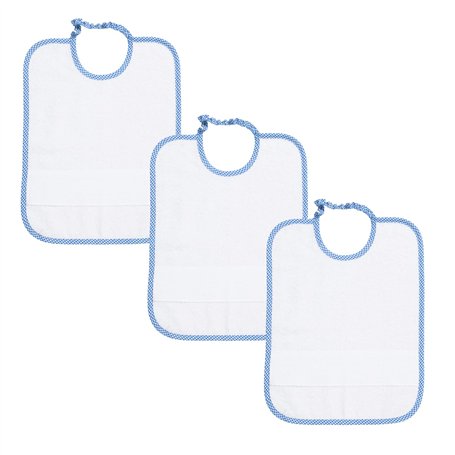 Filet - Lot de 3 bavoirs maternels avec élastique | en éponge blanche avec toile Aida à broder | Bord à carreaux teint en fil bl