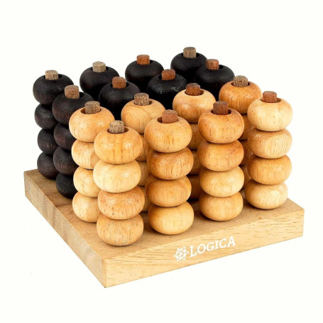 Logica Jeux Art. 4 en Ligne 3D - Jeu de Société 3D en Bois Précieux- Jeu de Stratégie pour 2 Joueurs - Version de Voyage