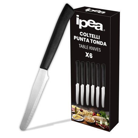 IPEA Couteaux de Table à Steak - Lot de 6 - Couteau Tranchant Bout Rond en Acier Inoxydable pour Couper la Viande et les Aliment
