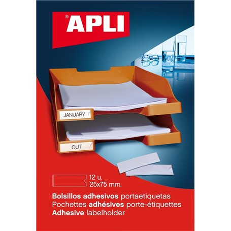 APLI 2616 Lot de 12 pochettes porte-étiquettes autocollantes 75 x 25 mm