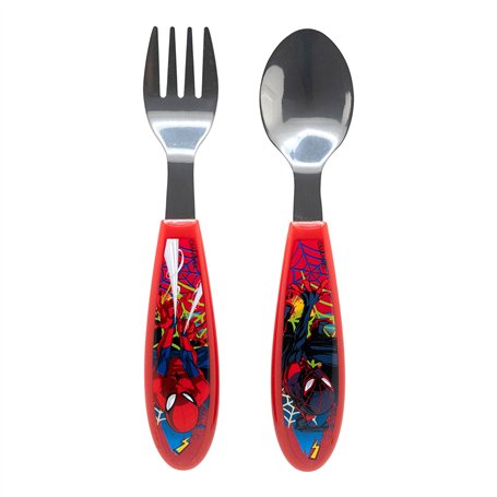 Set de 2 couverts pour enfants en acier inoxydable composé d'une fourchette et d'une cuillère Spiderman