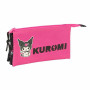 Trousse Fourre-Tout Triple Kuromi Noir Fuchsia 22 x 12 x 3 cm