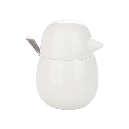 Balvi Sucrier Birdie Couleur Blanc Sucrier en Forme d'oiseau Porcelaine/métal