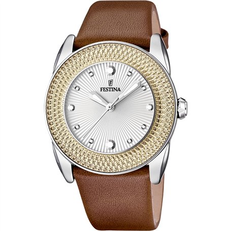 Montre FESTINA pour Femme F16591/6 Special Prices Boîtier en Acier Inoxydable Gris Bracelet en Cuir Marron