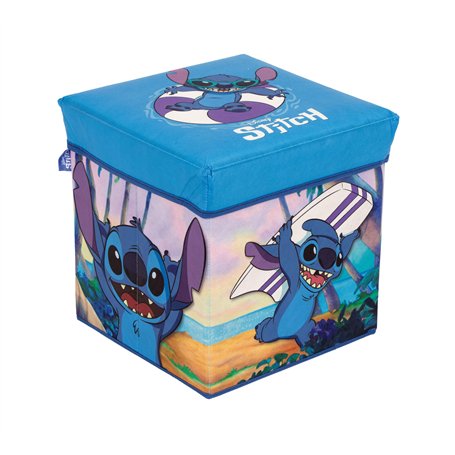 Superdiver - Coffre de rangement et tabouret Stitch - Licence Officielle Disney - 30x30x30 cm - Pouf pliable avec couvercle remb