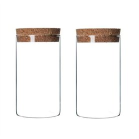 Lot de 2 bouteilles de 300 ml en verre transparent vides avec bouchon en liège - Rechargeable pour aliments secs - Bocaux de con