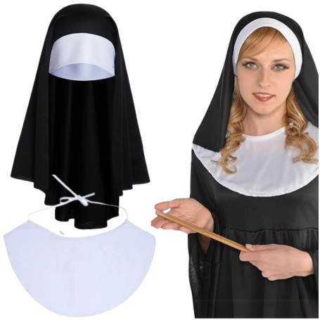 Fartoni Voile nonne pour costume de nonne fille ou femme. Accessoires pour déguisement de nonne Halloween. Chapeau de nonne terr