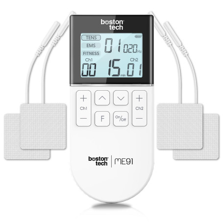 Boston Tech® Elettrostimolatore Muscolare | 3 en 1: TENS + EMS + Fitness | Soulagement Efficace de la Douleur + Entraînement | 2